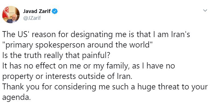 آمریکا، ظریف را تحریم کرد